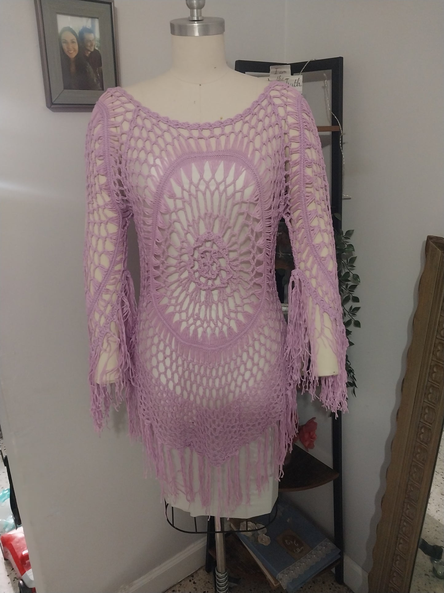 Crochet Swimsuit Coverup in Lilac