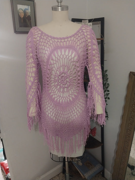 Crochet Swimsuit Coverup in Lilac