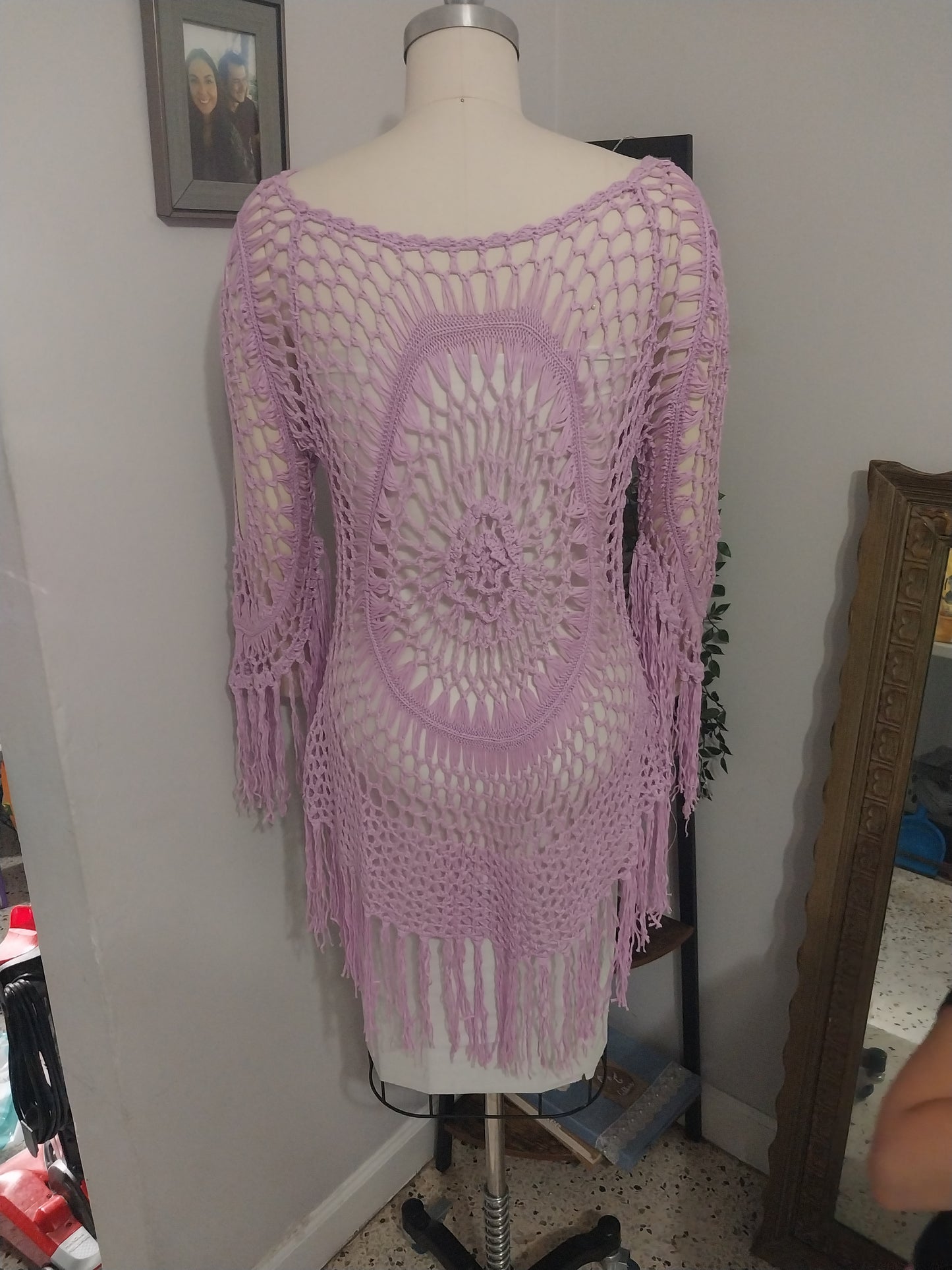 Crochet Swimsuit Coverup in Lilac