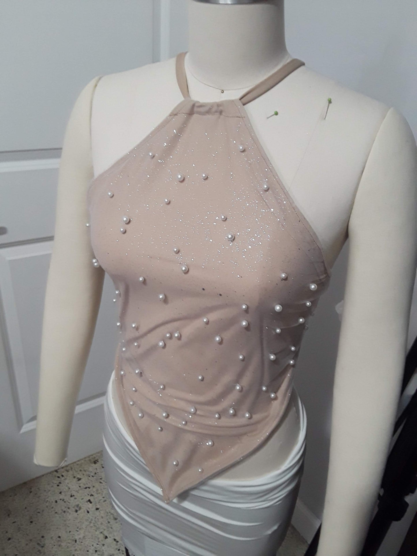 Nude Colored Embellished Top- Diamond Cut 90s inspired Top