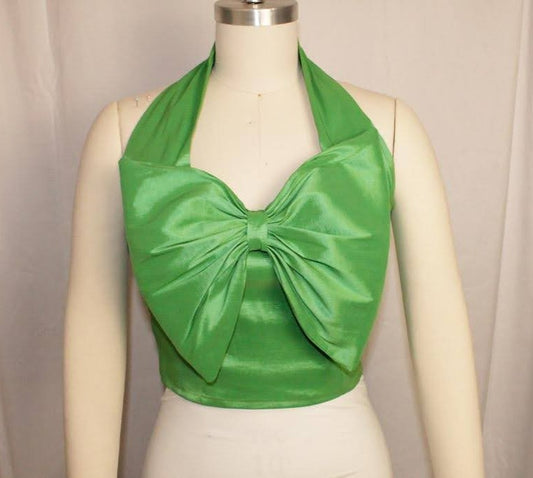 Green Taffeta Top with  Oversized Bow